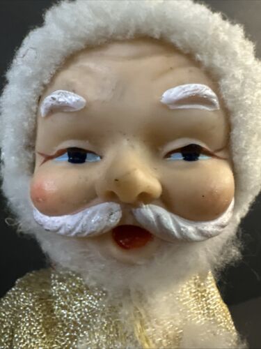 Bambola Babbo Natale Giappone vintage con faccia in gomma anni 50 stivali plastica bianca tuta oro - Foto 21 di 21