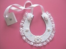 White & light blue horse shoe wedding good luck charm with flowers - bridal.