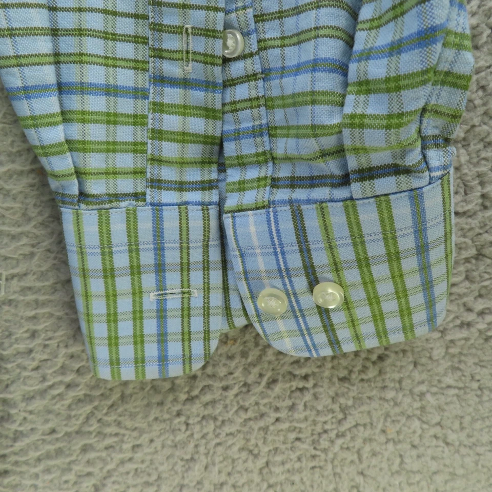 Camisa Lands End Hombre 2XL 18.5 Azul Verde Manga Larga Abotonada Foto 3 de 4