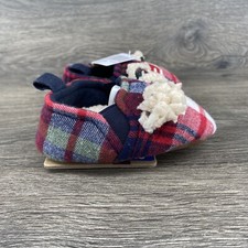 Lil Bear Dearfoams Youth Toddler Slippers Size 9-12 Month Plaid Red Navy Sherpa