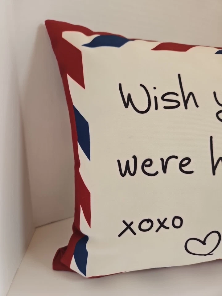 Almohada postal Pottery Barn "Wish You Were Here" EXTERIOR 19"x12" rojo blanco azul Foto 2 de 4