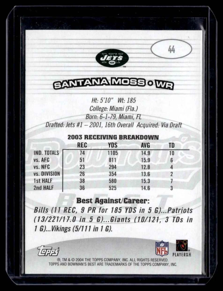 2004 Bowman's Best Santana Moss New York Jets #44 - Image 2 of 2