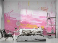 3D White Pink Brush Wallpaper Wall Mural Removable Self-adhesive Sticker3168