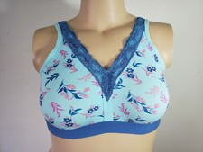 R Comfort Choice Wirefree Bra Blue Floral Full Coverage Cotton Leisure Comfort