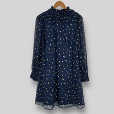 V by VERY Navy Blue Animal Print Chiffon Smock Dress Sheer Sleeve Mini UK 8 BNWT