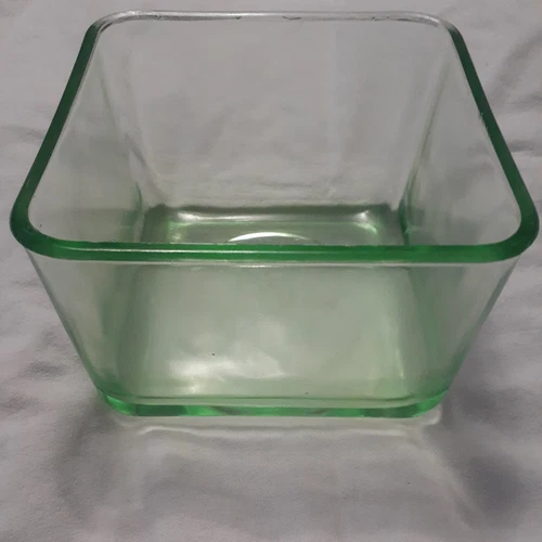 Depression Vaseline Green Uranium Glass LARGE Refrigerator Dish No Lid Vintage