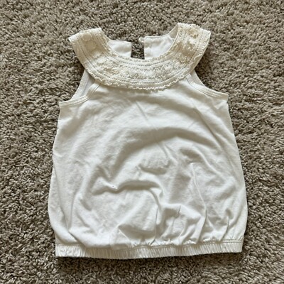 Carters Kids Blouse Sleeveless White Knit Collar Girls Cotton Top Size 5 / 5A