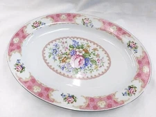 Vintage Red SEA Remington Spring Garden Oval 14" Platter Fine China ~ Disc. c27