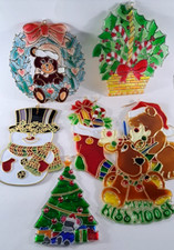 Christmas Suncatcher Plastic Stained Glass Window Style Hangers Bear Moose Tree