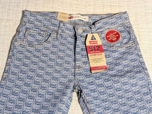 NWT Levis Jeans Boys 12 Blue 512 Slim Taper All Over Logo Print 26x26 Casual AOP - Picture 3 of 13