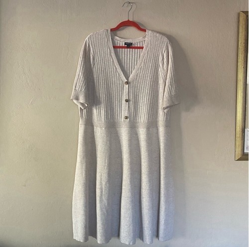 Torrid Mini Sweater Button-Front Skater Dress Size 4X Oatmeal Ribbed Fall Autumn - Picture 6 of 8