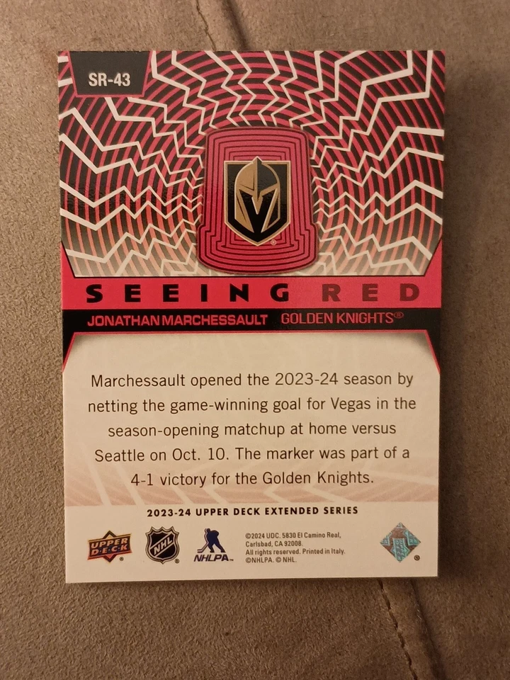 2023-24 Upper Deck Extended Jonathan Marchessault Gold Seeing Red SR-43 - Image 3 of 3