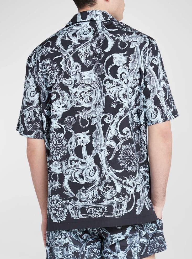 NEW $1125 VERSACE men's Cotton Barocco Stencil Print SHIRT