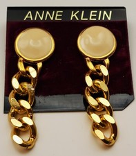Image of New Original Card Old Stock ANNE KLEIN Gold tone Enamel Dangle Pierced Earrings