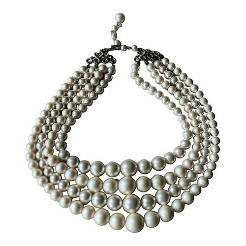 Vintage Multi Strand Graduated Pearl Choker Ivory Necklace 13" w/ 2.5" extender - Picture 5 of 6