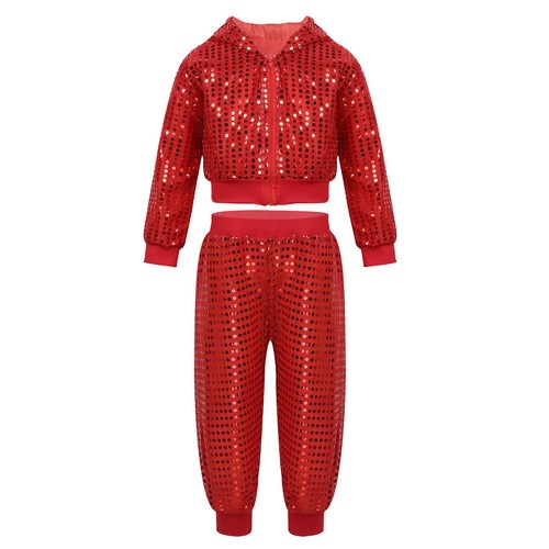 US Kids Girls Shiny Metallic Leggings Dance Top+Pants Jazz Performance Costumes - Picture 22 of 34