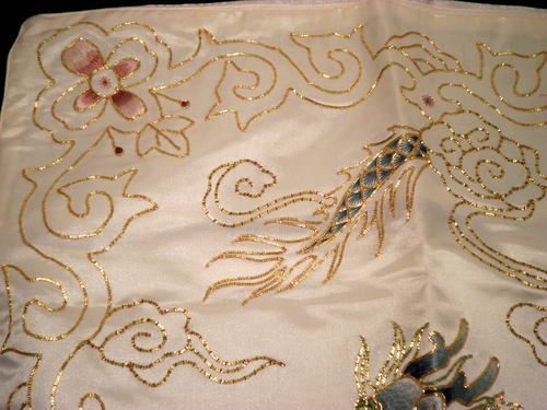 16" Chinese Dragon Pillow Cover Sham Hand Embroidered Gold Silk Rayon Zippered - Picture 4 of 17