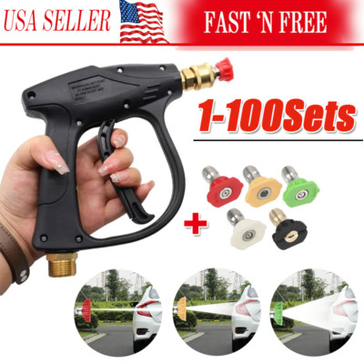 1/4'' High Pressure Washer Gun 4000 PSI Car Wash Foam Spray Short Wand w/5 Nozzle