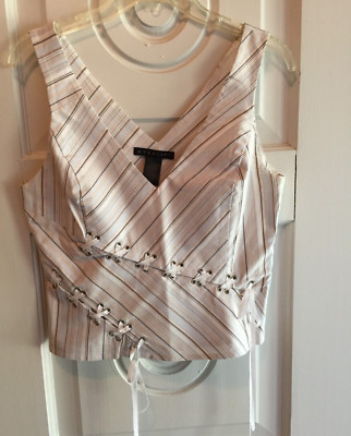 Women's Parallel White w/Multi-color Striped Sleeveless Cotton Blend Top Size 6
