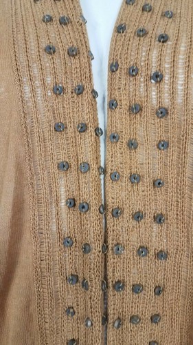 NWT Soft Surroundings brown Linen Cotton beaded open front cardigan ladies Large - Picture 3 of 8