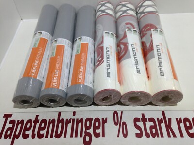 Vliestapete Erismann 3x 6765-08 3x 6766-06 (6Rollen) Ornament Uni Grau Weiß Rot
