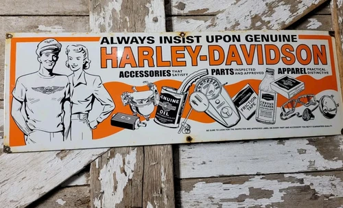 VINTAGE HARLEY DAVIDSON PORCELAIN SIGN 36" BIG GAS MOTORCYCLE DEALER PARTS SALES