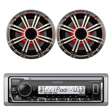 Kenwood Marine Bluetooth Receiver, 2x 6.5" 195W LED Speakers w/Silver Grilles