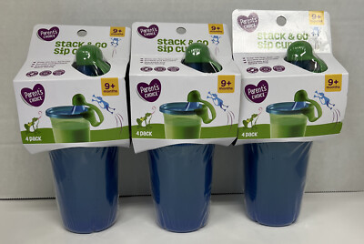 Parent s Choice Stack & Go Sip Cup w/ Snap-On Non-Spill Lids, Reusable 4pack 9+