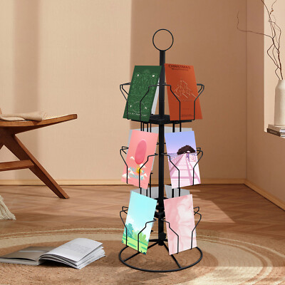 3 Tier Greeting Card Rack Spins 12 Pocket Black Retail Display Rotating Holder