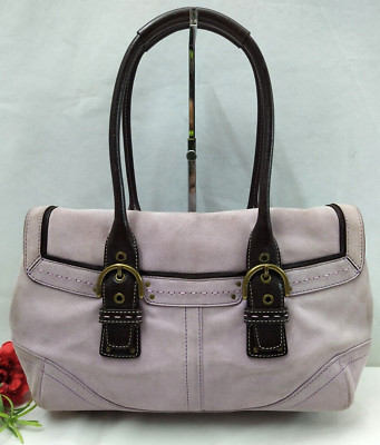 バッグ Coach suede soho purple Hand Bag Coach Soho Purple Suede Leather Trim Flap Closure Satchel