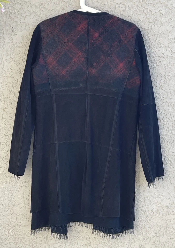 Jaqueta de couro Free People feminina camurça preta xadrez vermelha tamanho M #W7 feita na Itália - Imagem 3 de 3