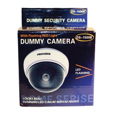DUMMY DOME CAMERA WITH LED AND WHITE BODY - Operates on 3 AAA batteries