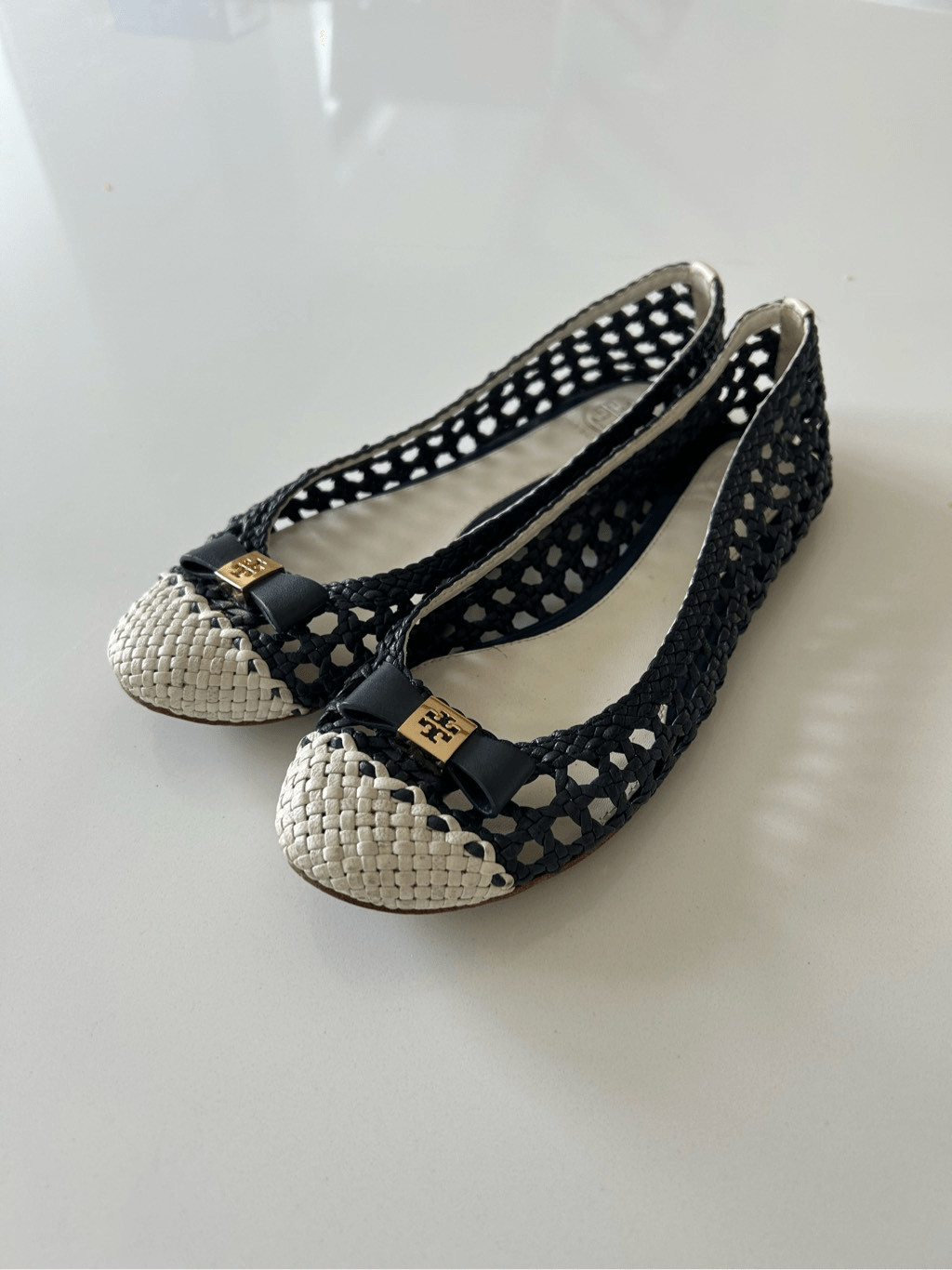 Tory Burch Carlyle Woven Leather Ballet Flats Women’s… Gem