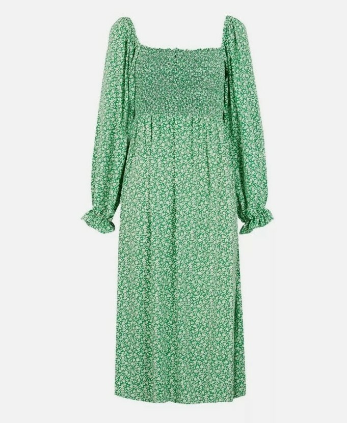 new look green ditsy dress New Look Green Ditsy Button Dress New Look Curve Long Sleeve Twist Front Smock Midi Dress