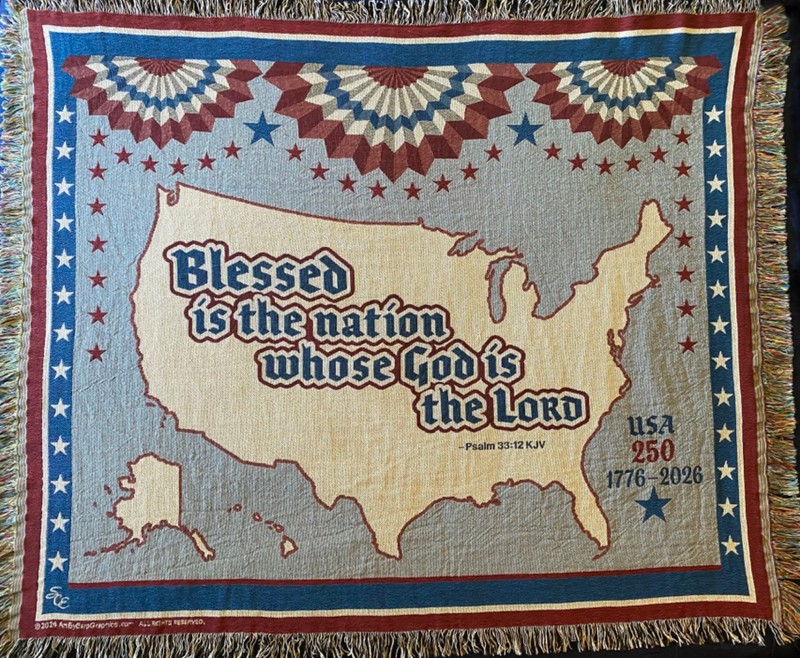 Custom Designed Copyrighted "USA 250th" Cotton Tapestry_Bible verse_Made in USA!