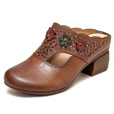 Retro Women Slippers Soft Summer Shoes Round Toe High Heels Slides Hollow Out