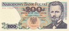 Poland  200  Zlotych  1.6.1986  P 144c Series  D G  Uncirculated Banknote  IJ 6