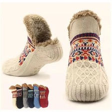 Women Men Fleece Lined Non-Slip Slipper Socks Thick Warm Winter Floor Home Socks