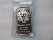 1 Troy Oz .999 Fine Silver Scottsdale Mint Bulllion Bar 89.93 per troy oz