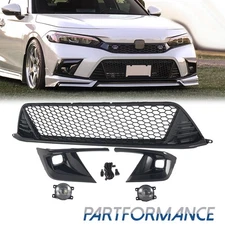 6PC Gloss Black Fit Honda Civic 2022-24 Type-R Style Lower Grille Fog Lights Kit