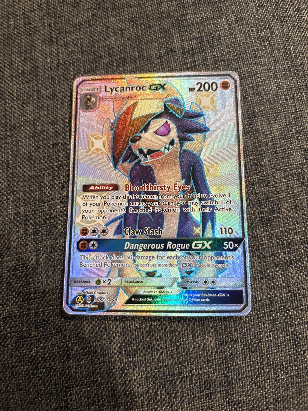 Pokémon TCG Lycanroc GX SV66/SV94 Hidden Fates Shiny Vault NM Condition