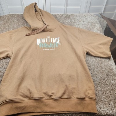 The North Face Mens Short Sleeve Hoodie Tan Berkeley Pine Tree Graphic Medium