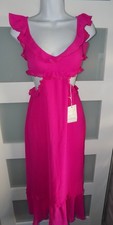 Show Me Your Mumu Lane Midi Dress Pink Crinkled Chiffon Size M Women's NWOT