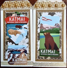 Sewn Premade Scrapbook Page/Sewn Tag Set: Katmai National Park Alaska