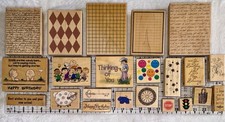22 Wood-Mounted Rubber Stamps - Birthday, Sentiments, Cartoons, Animals, Flowers