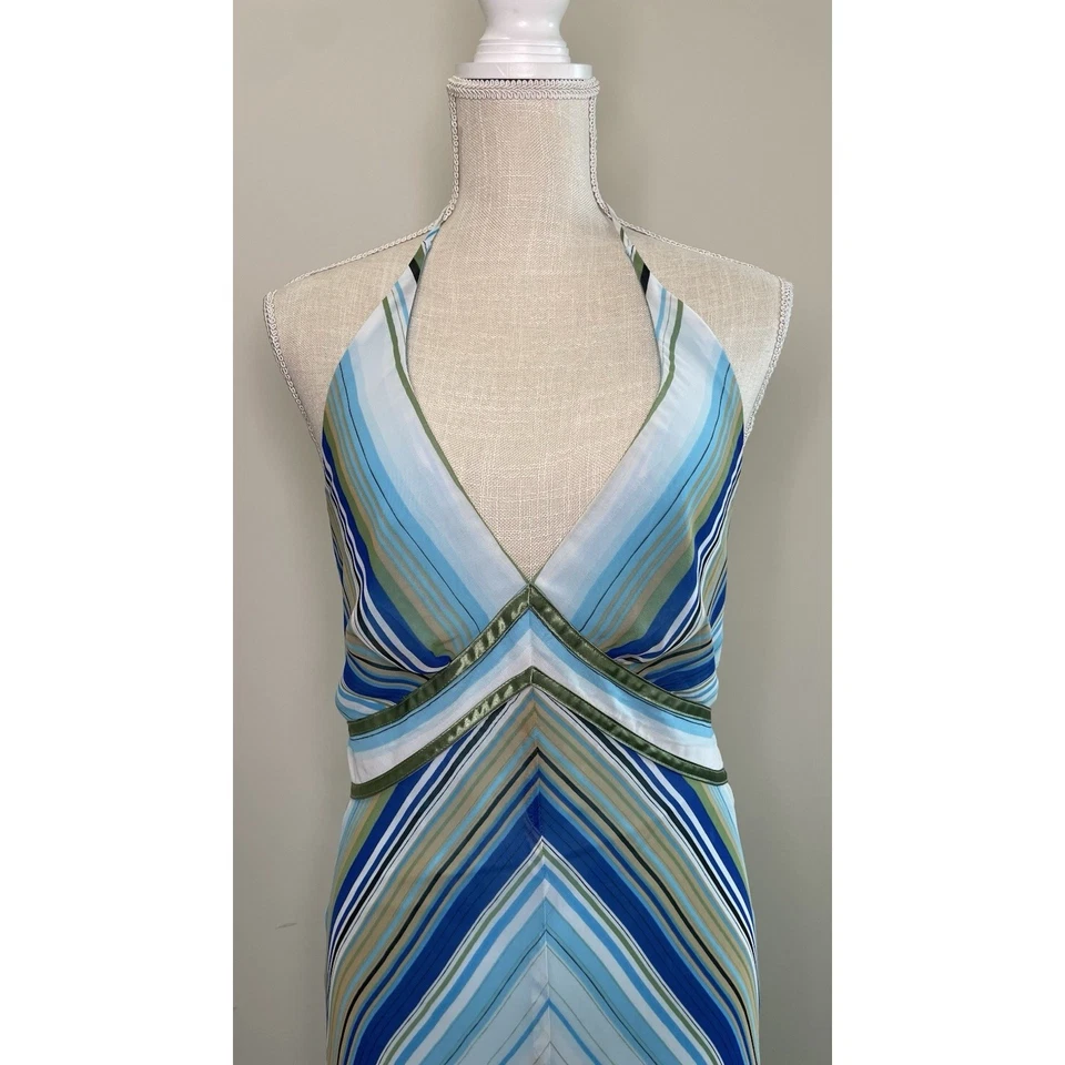 Vestido midi vintage Y2K conejo conejo a rayas dobladillo de lechuga talla 8 halter Foto 2 de 4