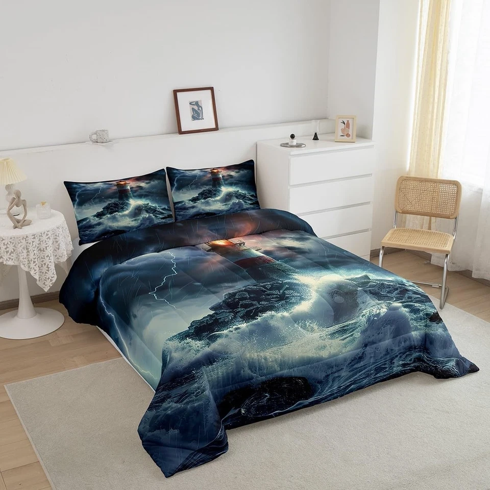 Juego de edredón decoración náutica Ocean Lighthouse niños niñas para niños... Foto 2 de 4