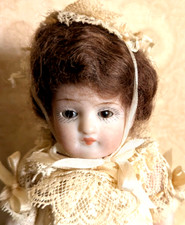 5" ALL BISQUE ANTIQUE GERMAN DOLL: 4 1/4 150 01- Sleep eyes, Fabulous Clothes