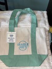 Trader Joe's Teal/Mint Green Pastel Mini Canvas Tote gift bag NEW