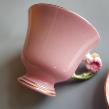 1940s Royal Winton floral handle tea cup & saucer pink gilt vintage England #3